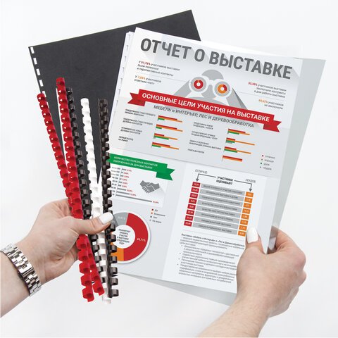 Пружины пластиковые для переплета BRAUBERG, комплект 100 шт., 8 мм, для сшивания 21-40 листов, белые