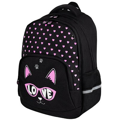 Рюкзак BRAUBERG SOFT, 2 отделения, 3 кармана, «Cool cat», СВЕТЯЩИЙСЯ, 40×31х15 см
