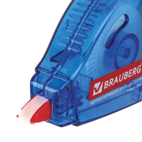 Корректирующая лента BRAUBERG 5 мм х 20 м, корпус синий, механизм перемотки, блистер