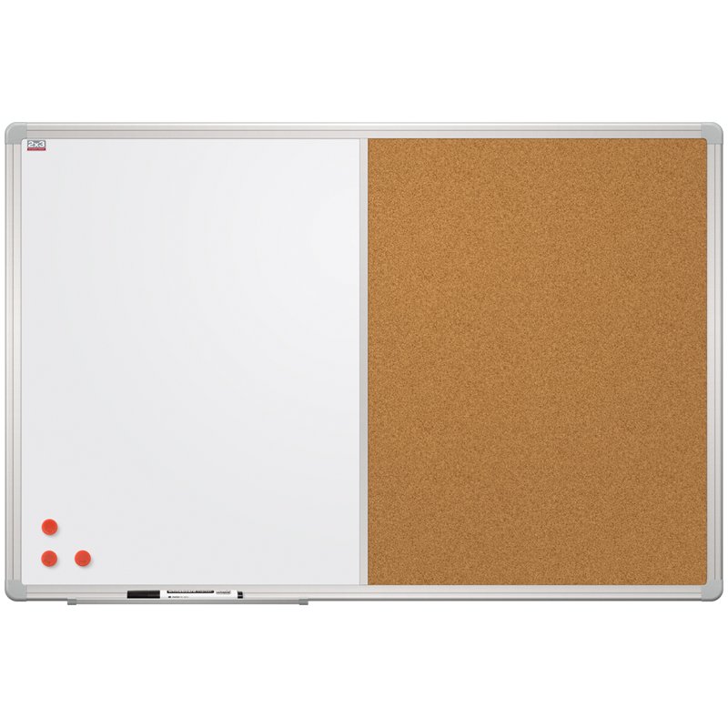 превью Доска магнитно-маркерная/пробковая 2×3 «Office», 60×90см, алюминиевая рамка, полочка, маркер, 3 магн