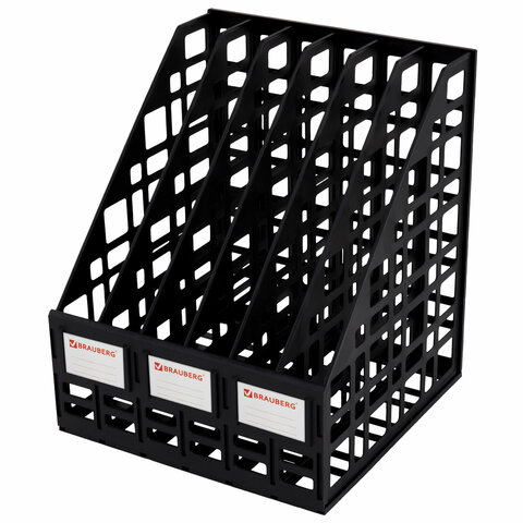 превью Лоток вертикальный для бумаг BRAUBERG «ULTRA», 240 мм, 6 отделений, сетчатый, сборный, черный