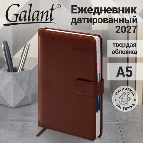 Ежедневник датированный 2027, А5, 148×218 мм, GALANT «Ritter», под кожу, коричневый