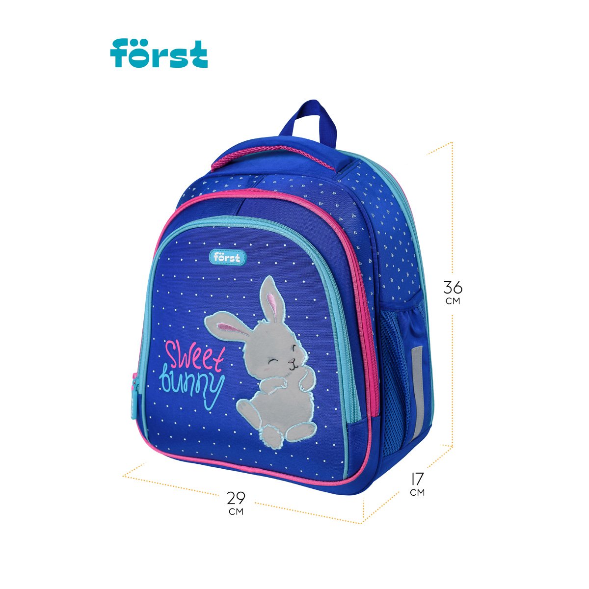 Ранец Först F-BASE «Sweet bunny» 36×29×17 см, 3 отделения, 2 кармана, анатомическая спинка