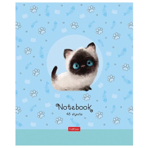 Тетрадь А5 48 л. HATBER скоба, клетка, обложка картон, «Кошарики» (5 видов в спайке)