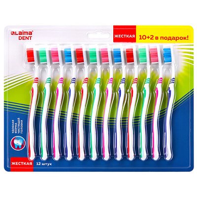 Зубная щетка жесткая WHITENING, КОМПЛЕКТ 12 шт. (10 + 2 в подарок), LAIMA DENT
