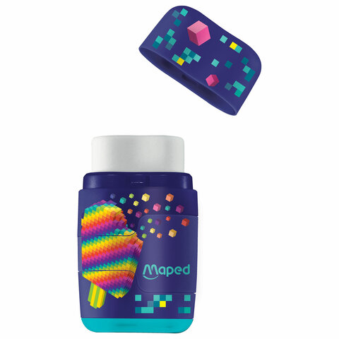 Точилка с ластиком 2 в 1 MAPED (Франция) «Pixel Party Connect», 2 отверстия, 049223