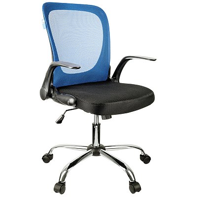 Кресло оператора Helmi HL-M04 «Active», ткань, спинка сетка синяя/сиденье TW черн, рег. подлокот, хром