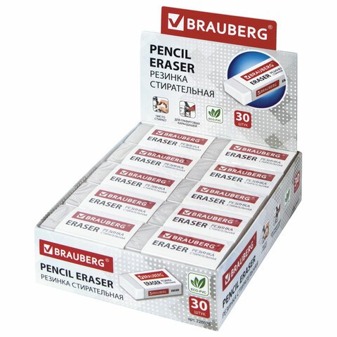 Ластик BRAUBERG «EXTRA», 50×24×10 мм, бумажный рукав, ЭКО-ПВХ, 228075