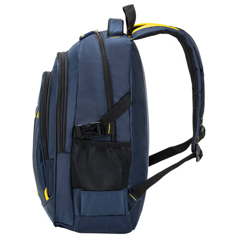 Рюкзак BRAUBERG TITANIUM универсальный, синий, желтые вставки, 45×28х18см