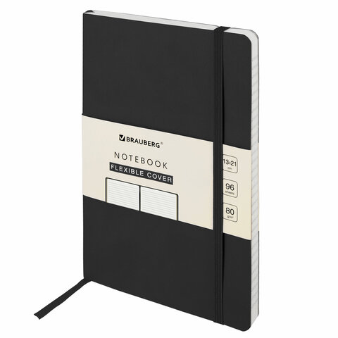 превью Блокнот А5 (130×210 мм), BRAUBERG ULTRA, под кожу, 80 г/м2, 96 л., линия, черный