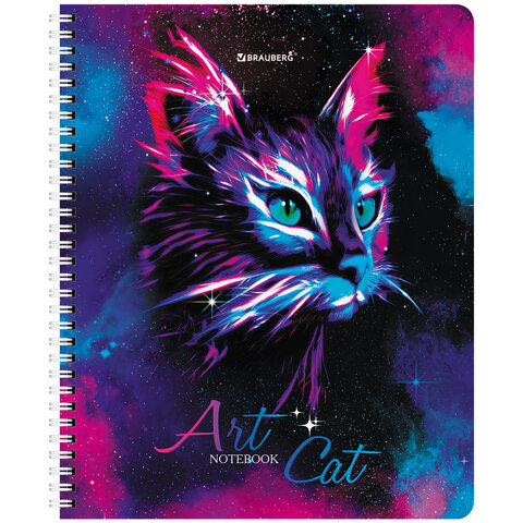 Тетради ДЭК А5 48 л. КОМПЛЕКТ 4 шт., BRAUBERG, гребень, клетка, TWIN лак, «Neon Cats»