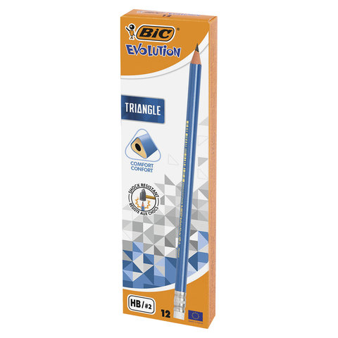 Карандаш чернографитный Bic Evolution Triangle HB трехгранный заточенный с ластиком