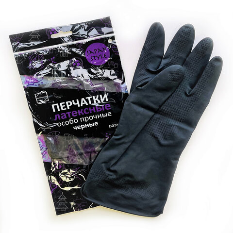 Перчатки МНОГОРАЗОВЫЕ латексные с хлопковым волокном Japan Style ЧЕРНЫЕ, размер S (маленький), вес 52 г, КП
