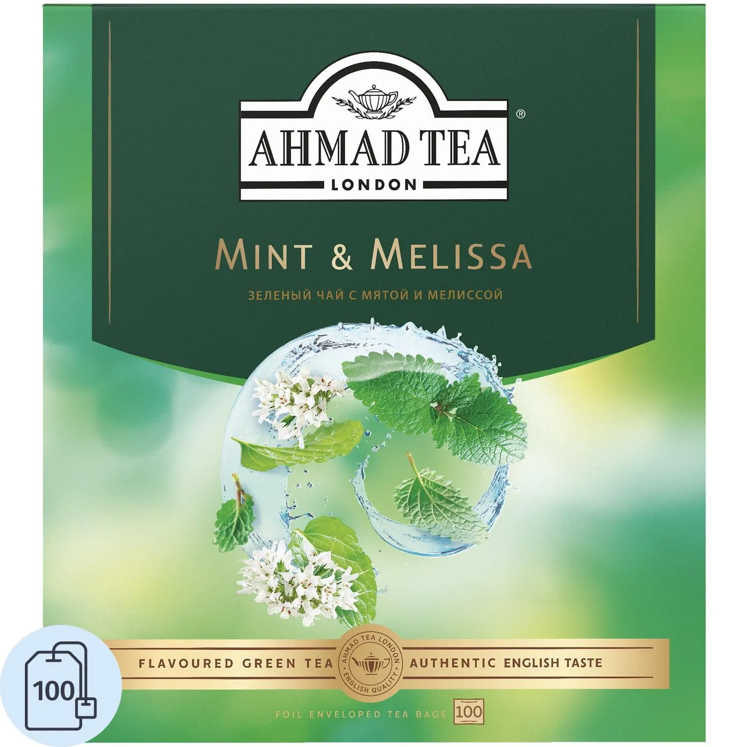 превью Чай Ahmad Tea Мята-Мелиса, зеленый, пакетики в конвертах, 100×1.8г/уп
