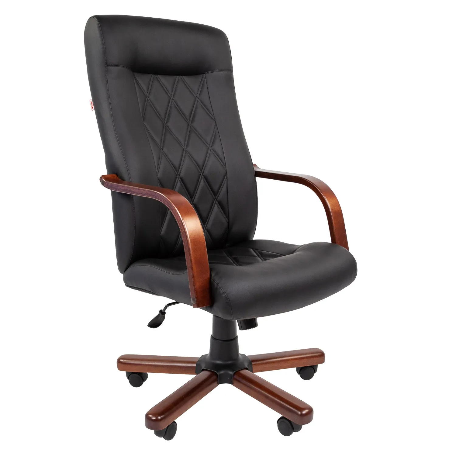 превью Кресло для руководителя Комус Мебель (Easy Chair) 430 чёрное (экокожа, металл с деревянными накладками)