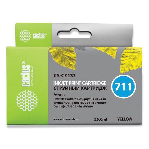превью Картридж струйный CACTUS (CS-CZ132) для плоттеров HP DesignJet T120/T520, желтый, 26 мл