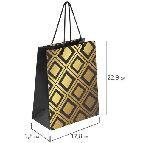 Пакет подарочный 17.8×9.8×22.9 см ЗОЛОТАЯ СКАЗКА «Gold Luxury», тиснение фольгой, черный