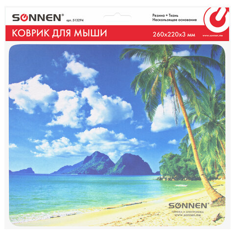 Коврик для мыши SONNEN «BEACH», резина + ткань, 260×220х3 мм