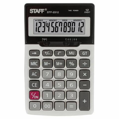 превью Калькулятор STAFF настольный металлический STF-2312, 12 разрядов, двойное питание, 175×107 мм