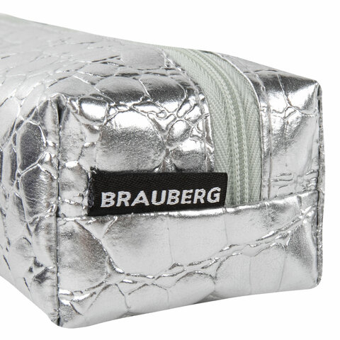 Пенал-косметичка BRAUBERG, «крокодиловая кожа», 20×6х4 см, «Ultra silver»