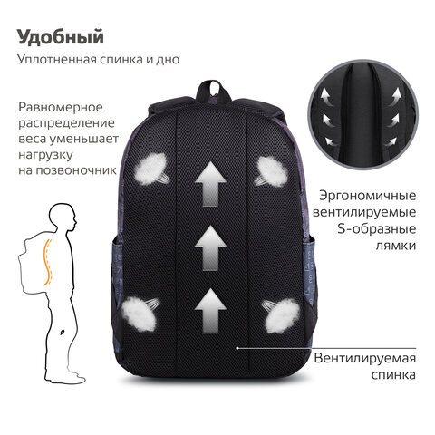 Рюкзак BRAUBERG ENERGETIC универсальный, эргономичный, «Korean», черный, 43×30х16 см