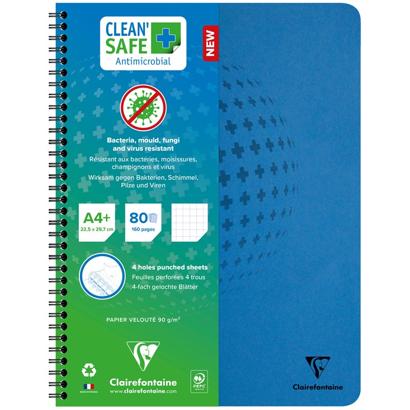 превью Тетрадь 80л., А4+, клетка на гребне Clairefontaine «Clean'Safe», 90г/м2, перфор., микроперф., антибактериальная обложка
