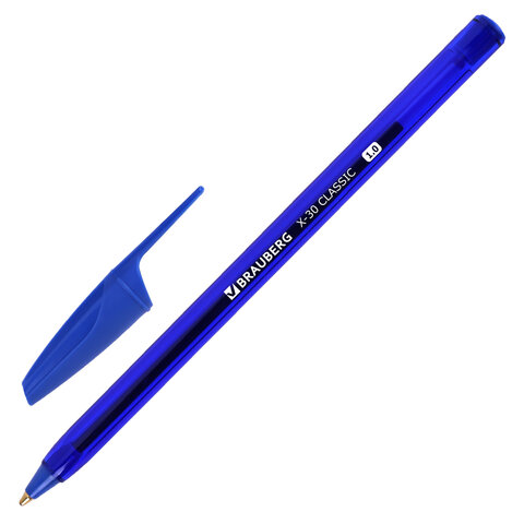 Ручки шариковые BRAUBERG X-30 CLASSIC, КОМПЛЕКТ 12 ШТ., СИНИЕ, пишущий узел 1 мм, линия письма 0.5 мм