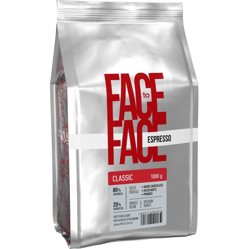 Кофе в зернах Face to Face Classic, арабика/робуста средней обжарки, 1кг