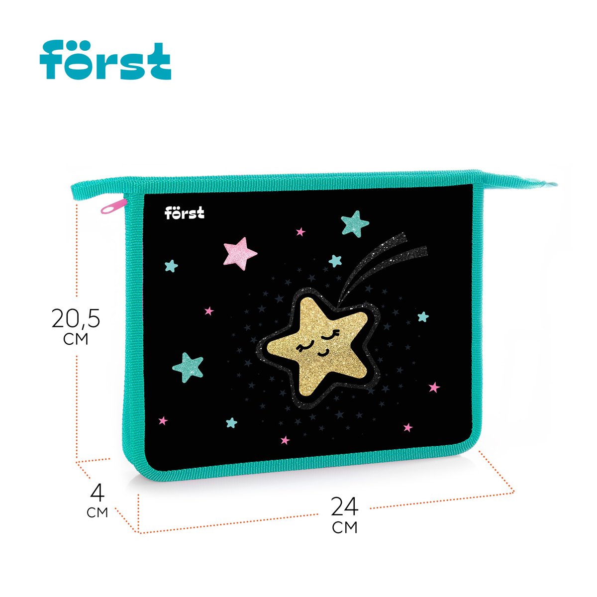 Папка для тетрадей 1 отделение, А5 Först «Stars», 240×205×40мм, пластик, на молнии