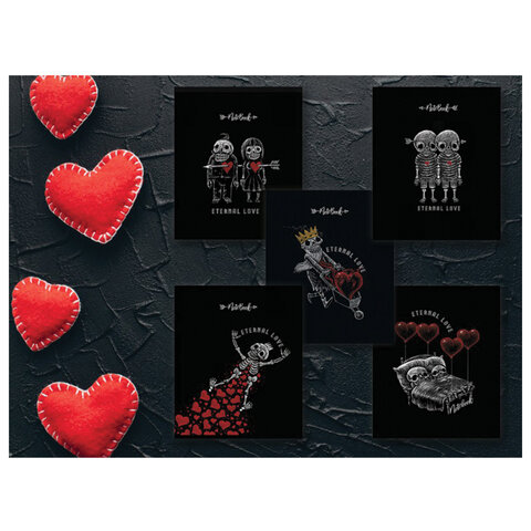 превью Тетрадь А5, 48 л., ПЗБМ, скоба, клетка, Soft Touch, фольга, конгрев, лак, «Вечная любовь» (5 видов), 028930