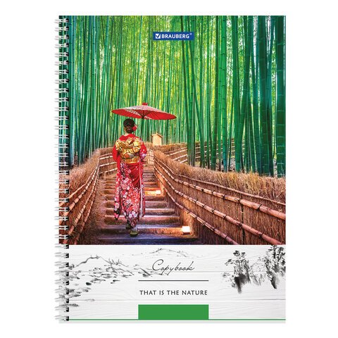 Тетрадь А4, 80 л., BRAUBERG, гребень, клетка, обложка твердая, «Nature»