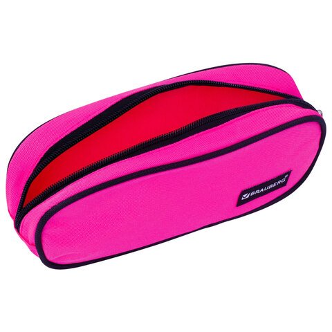 Пенал-косметичка BRAUBERG овальный, полиэстер, «Pink», 22×9×5 см, 229270
