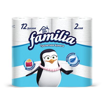 Бумага туалетная бытовая, спайка 12 шт., 2-слойная (12×15 м), FAMILIA CLASSIC, белая