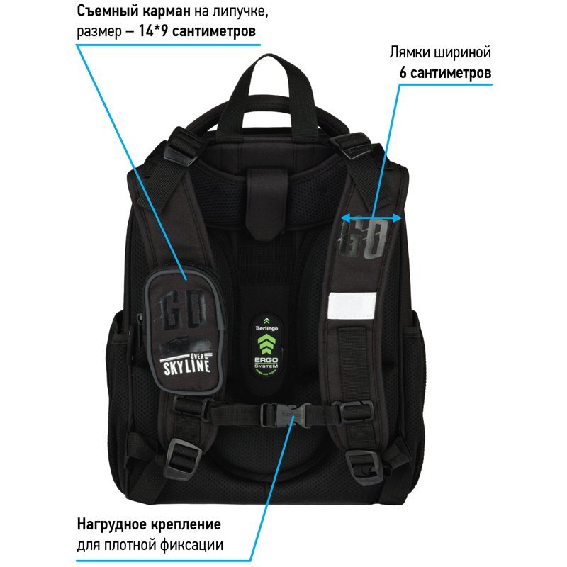 Ранец Berlingo Expert «Skyline» 37×28×16см, 2 отделения, 2 кармана, анатомическая спинка