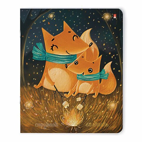 Тетрадь А5 48 л. АЛЬТ скоба, клетка, Soft Touch, фольга, бежевая бумага 70 г/м2, «ВОЛШЕБНЫЕ ЛИСЫ», 7-48-436