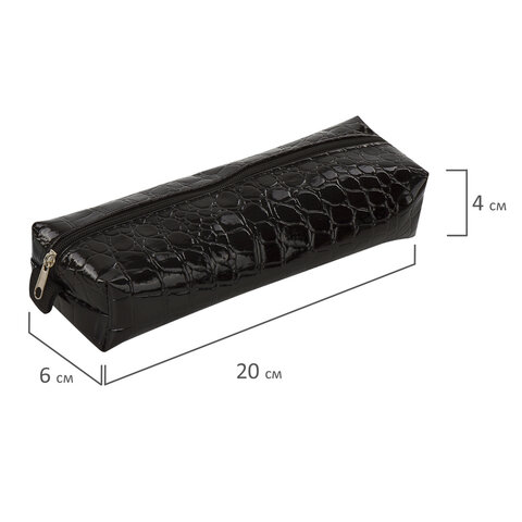 Пенал-косметичка BRAUBERG «Ultra black», «крокодиловая кожа», 20×6×4 см