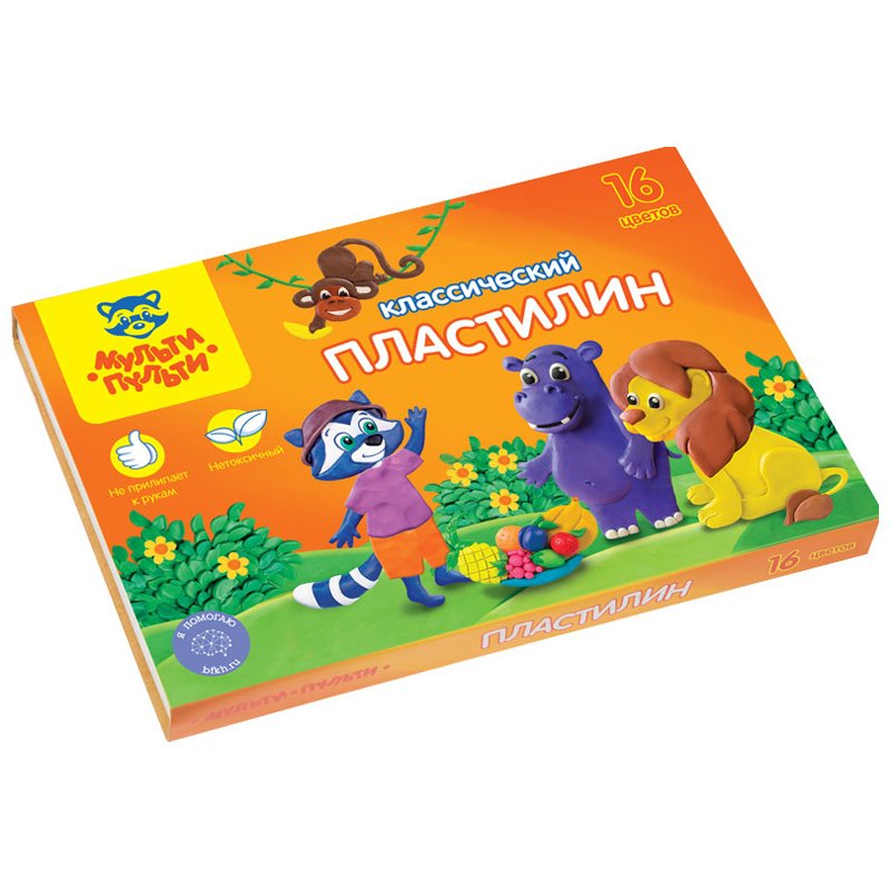 превью Пластилин Мульти-Пульти «Приключения Енота», 16 цветов, 320г, со стеком, картон