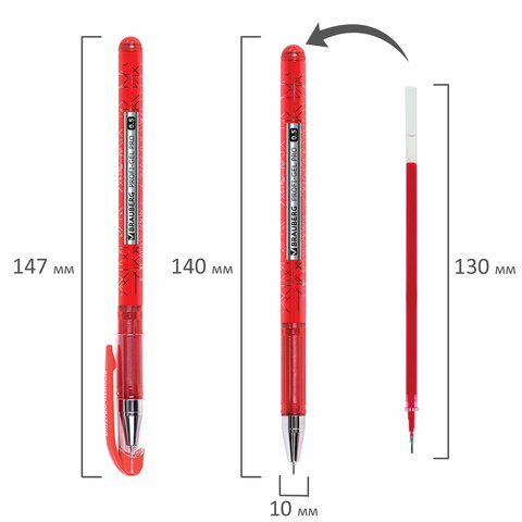 Ручка гелевая BRAUBERG «Profi-Gel PRO», КРАСНАЯ, линия письма 0.4 мм, игольчатый наконечник 0.5 мм, печать на корпусе