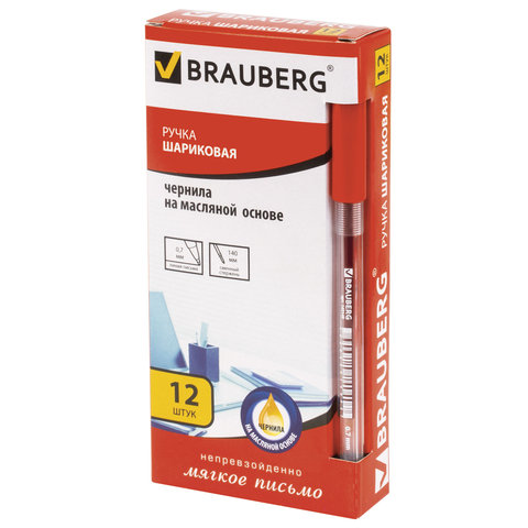 Ручка шариковая масляная BRAUBERG «Rite-Oil», КРАСНАЯ, корпус прозрачный, узел 0.7 мм, линия письма 0.35 мм