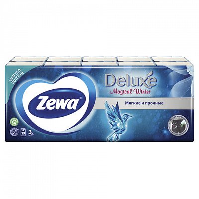 Платки носовые ZEWA Delux, 3-х слойные, 10 шт. х (спайка 10 пачек)
