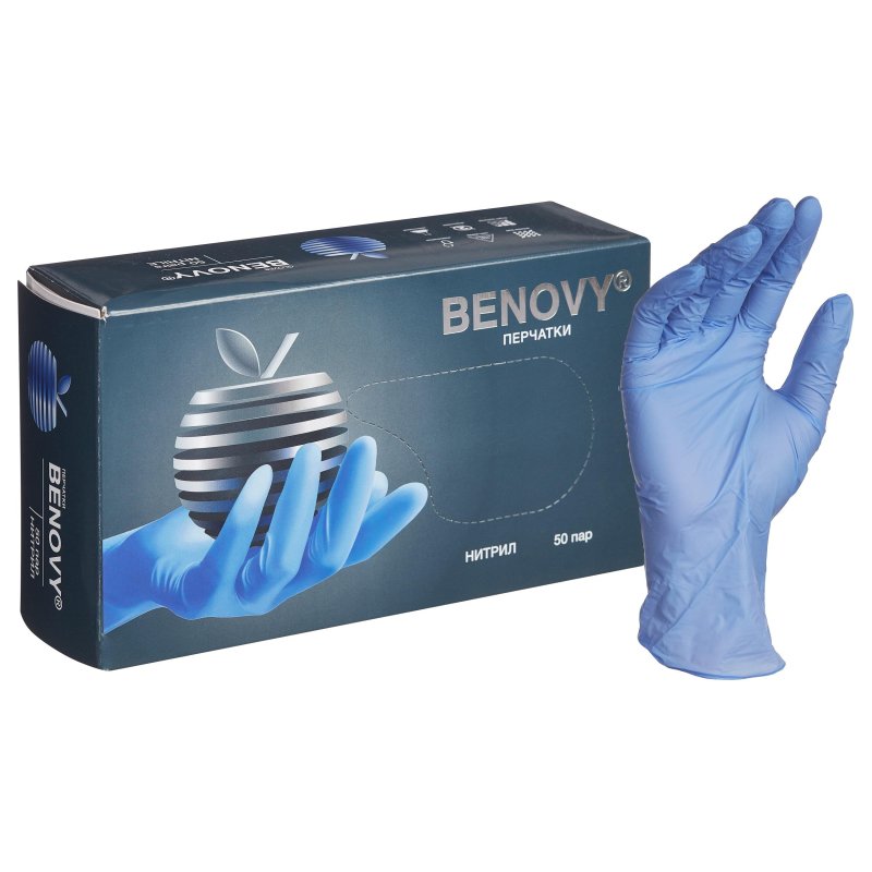 превью Перчатки нитрил, н/c, н/о, текст, Benovy(S) 50п/уп, фиол/сирен-гол