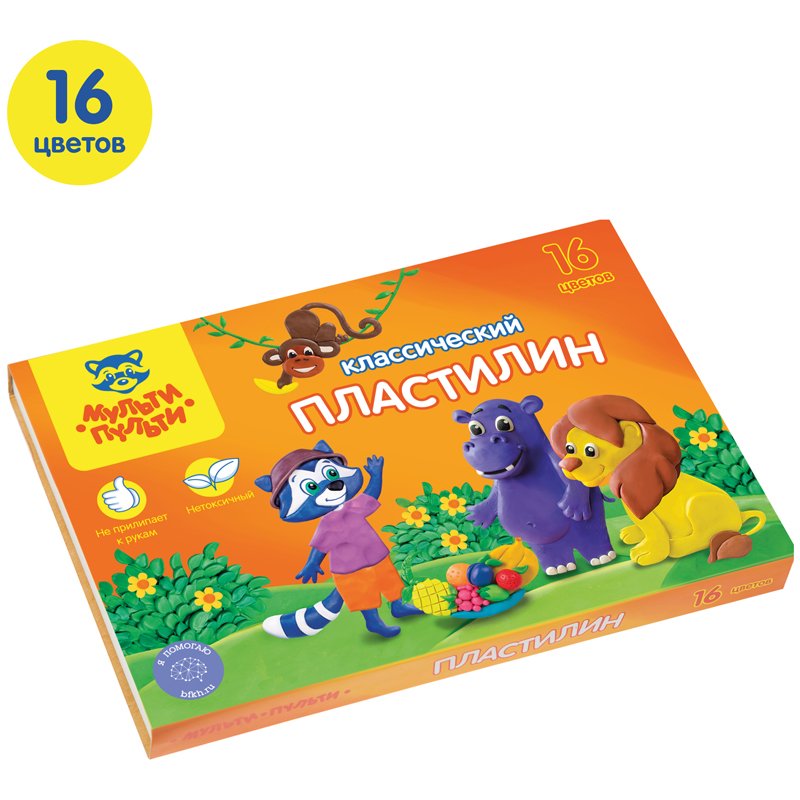 Пластилин Мульти-Пульти «Приключения Енота», 16 цветов, 320г, со стеком, картон