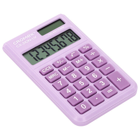 Калькулятор карманный CROMEX (КРОМЕКС) CX-210N-LV (96×62 мм), 8 разрядов, двойное питание, сиреневый, 273836