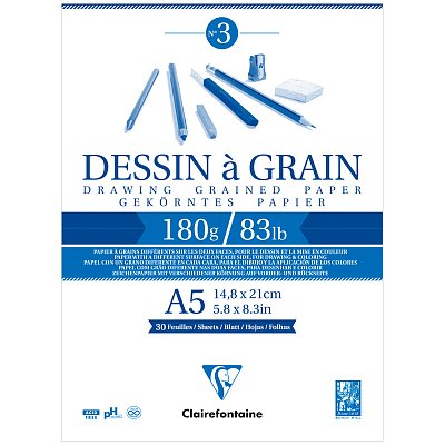 Скетчбук 30л. А5 на склейке Clairefontaine «Dessin a grain», 180г/м2, мелкозернистая