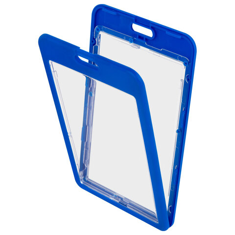 Бейдж вертикальный (85×54 мм), ДВУСТОРОННИЙ, cиний, ЗАЩИТА ОТ ВЛАГИ И ПЫЛИ, BRAUBERG EXTRA