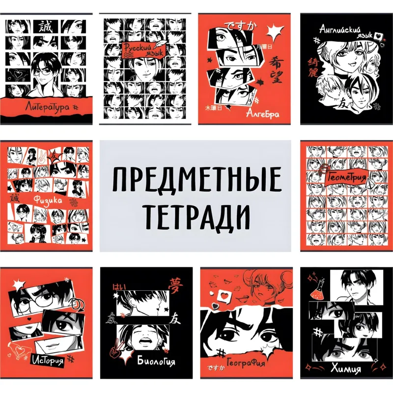 Тетрадь предметная набор Комус Класс Аниме 48л А5 офсет 65г/м2 10 предметов