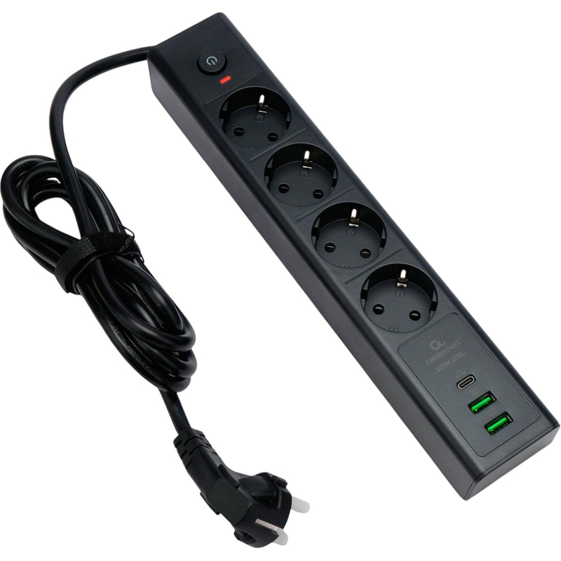 Сетевой фильтр Cablexpert Exnovo 4р/2м, 16А, 2хUSB, черный(EXN-4-CU2-B-2)