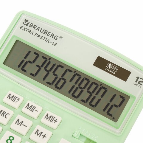 Калькулятор настольный BRAUBERG EXTRA PASTEL-12-LG (206×155 мм), 12 разрядов, двойное питание, МЯТНЫЙ