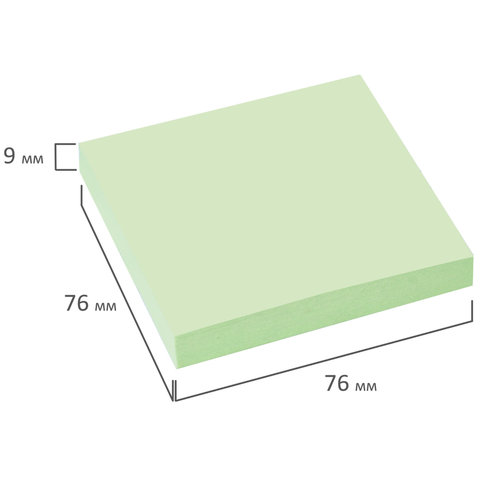 Блок самоклеящийся (стикер) BRAUBERG, 76×76 мм, 100 л., зеленый
