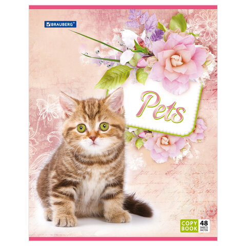 Тетрадь 48 л. BRAUBERG ЭКО, клетка, обложка мелованный картон, "Pets", 5 видов